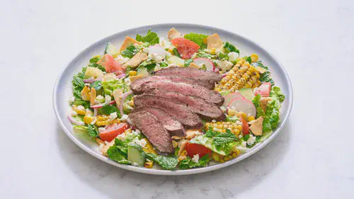 Flat Iron Steak with Grilled Corn and Fattoush Salad Image 