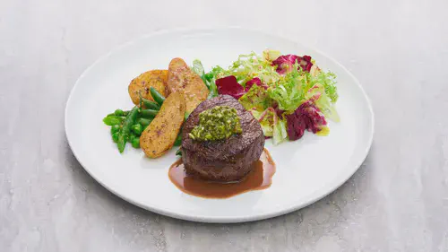 Tenderloin Steak with Red Wine Pan Sauce and French Herb Pistou Image 