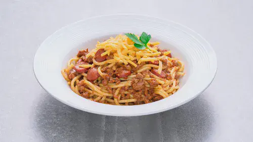 Sweet Filipino-Style Spaghetti with All-Beef Hot Dogs Image 