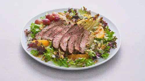 Herb Crusted Steak with Warm Roasted Fennel and Grape Salad  Image 