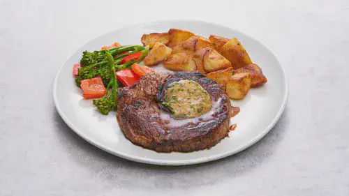 Stout Soaked Rib Steak with Beer Butter and Crispy Potatoes Image 