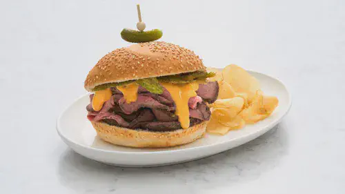 Hot Roast Beef Sandwich with Cheese Sauce and Crispy Jalapeños  Image 