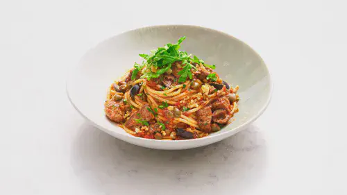 Beef Tenderloin Spaghetti Puttanesca Image 